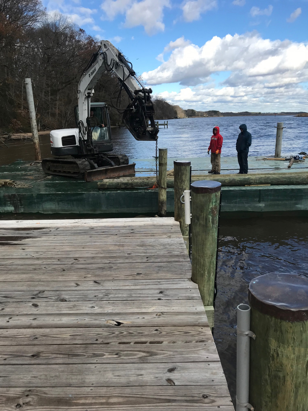 Crew building a pier.